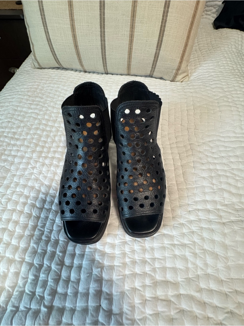 Black Perforated Peep-Toe Ankle Booties
